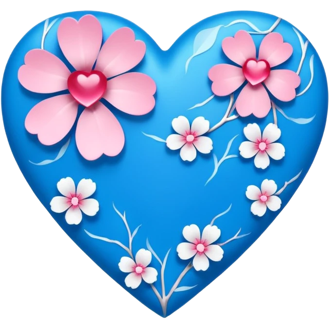 goth  blue sakura heart, heart made of white sakura petals with pink accents, remove background emoji
