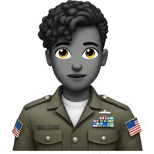 monochrome military boy with earrings and an haircut forming a strange v  emoji