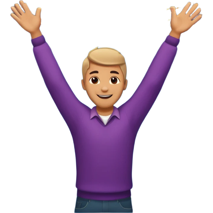 hombre sonriendo saltando con los brazos hacia arriba saltando, con fuegos artificiales, confites volando, emoji