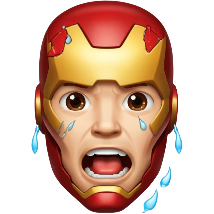 Create a man in an Iron Man costume who is crying with his mouth open and tears flowing emoji