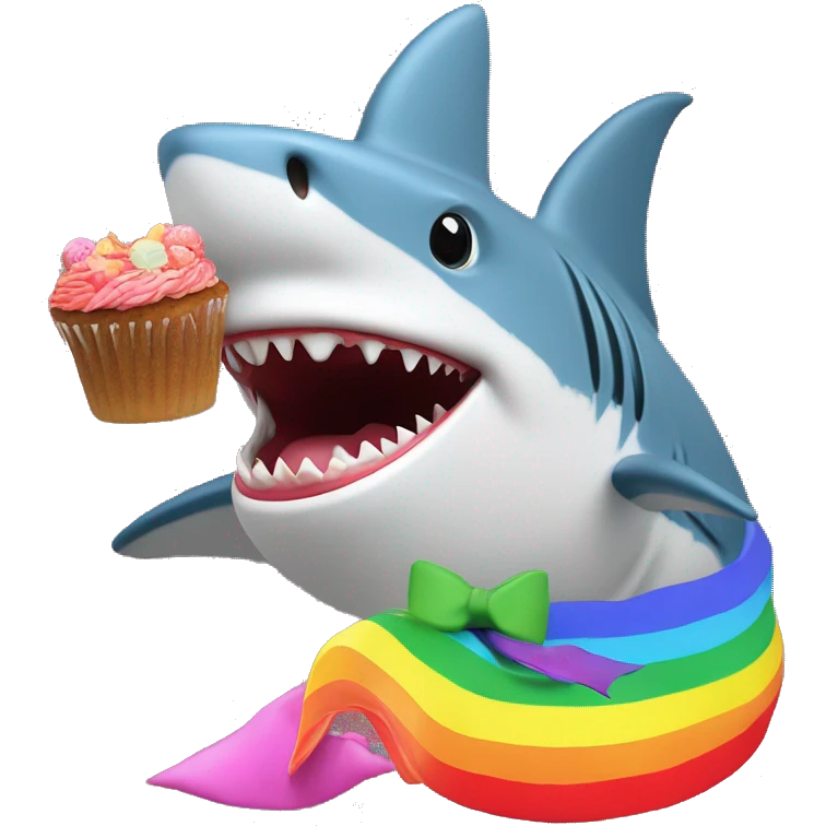 Shark with a top hat grusomly eating a rainbow pride cake at a wedding with horse beaded pigs on a rainbow with meow meow meow meow  emoji