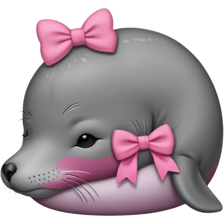 Frowning Sleeping seal wearing pink bow emoji