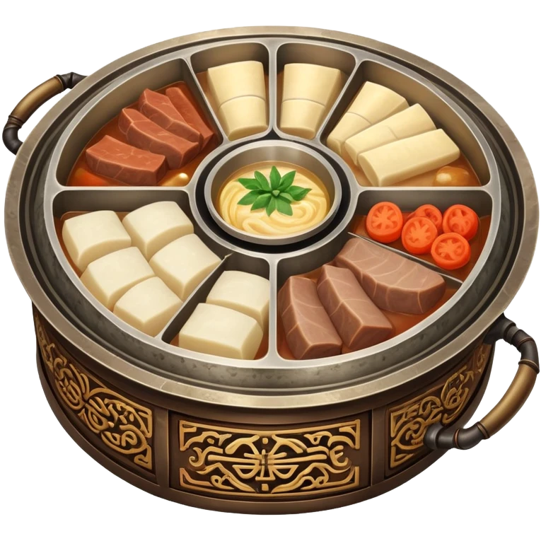 Vintage Chinese hotpot with divided sections emoji