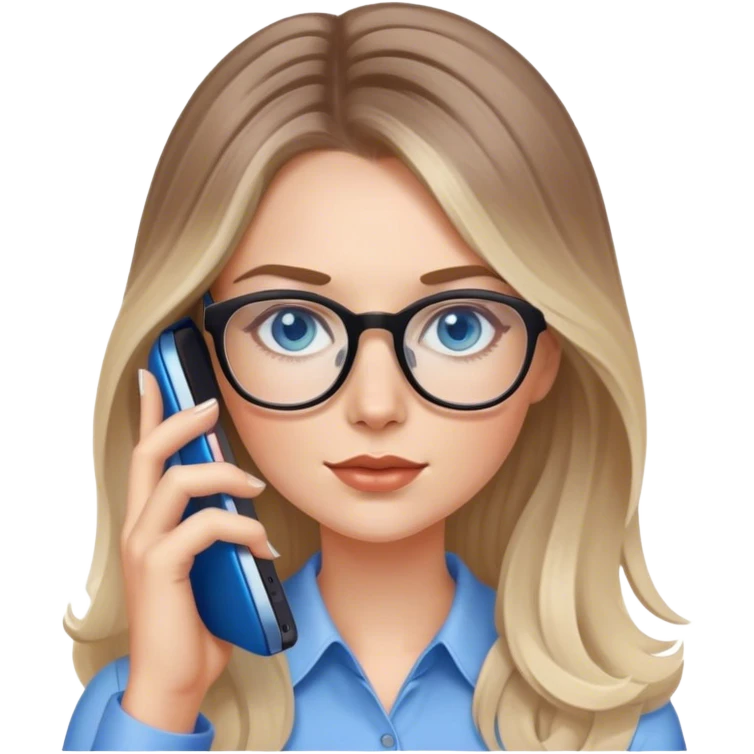Pale Realistic balage hair woman wearing glasses and blue eyes speaking on 1 cell phone emoji
