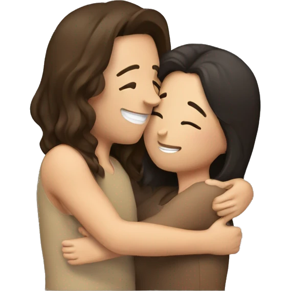 Brunette couple hugging lovingly kiss emoji