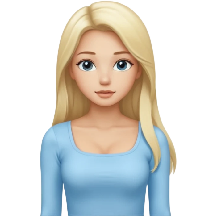 pretty girl blonde long hair makeup light baby blue skin tight square neckline long sleeve top emoji