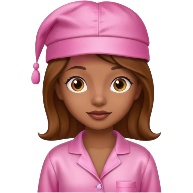a brown skin girl with a pink satin cap and pajamas emoji