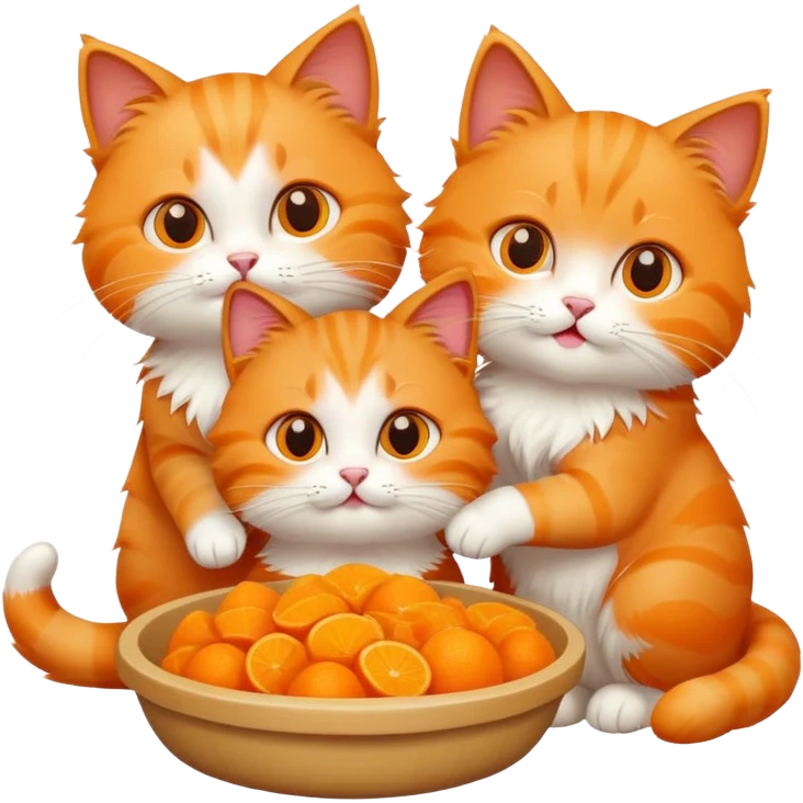 Three cats eating food emoji