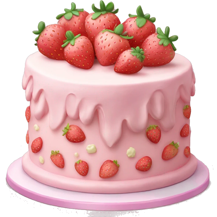 Light Pink strawberries and cream birthday cake  emoji
