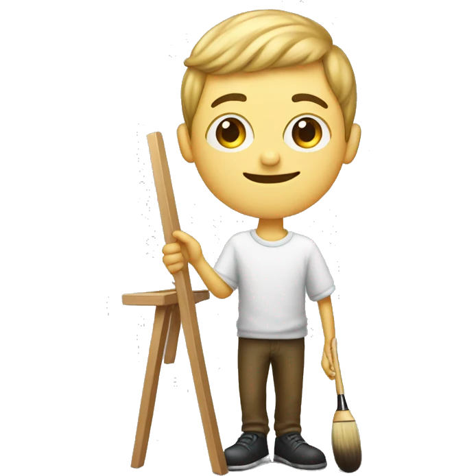 white boy holds little brush, an easel emoji