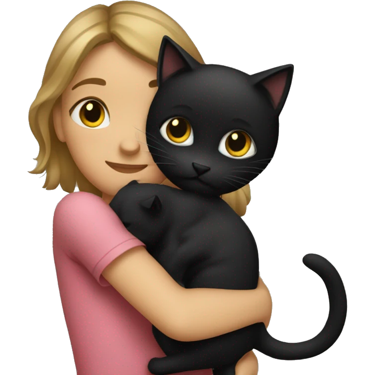 A girl hugging a  black cat emoji