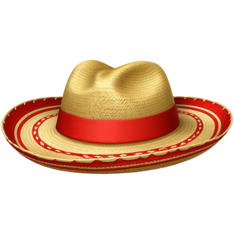 Sombrero de paja con una tira roja en la parte central sin ninguna soporte solo una tira como el de abajo a la derecha sin la flor y sin la tira roja en la parte saliente  emoji