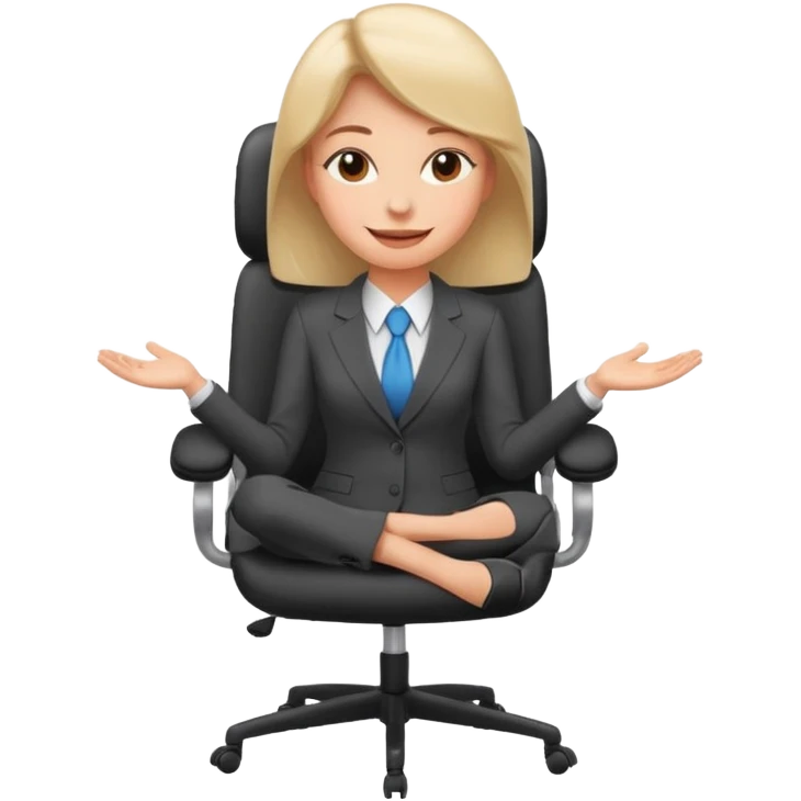 Woman having cartoon faced aligned in a chair in relaxing posture in an office chair and smiling emoji