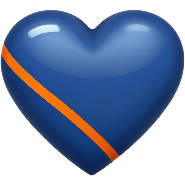 Glossy dark blue heart with straight orange athletic stripes going down one side emoji