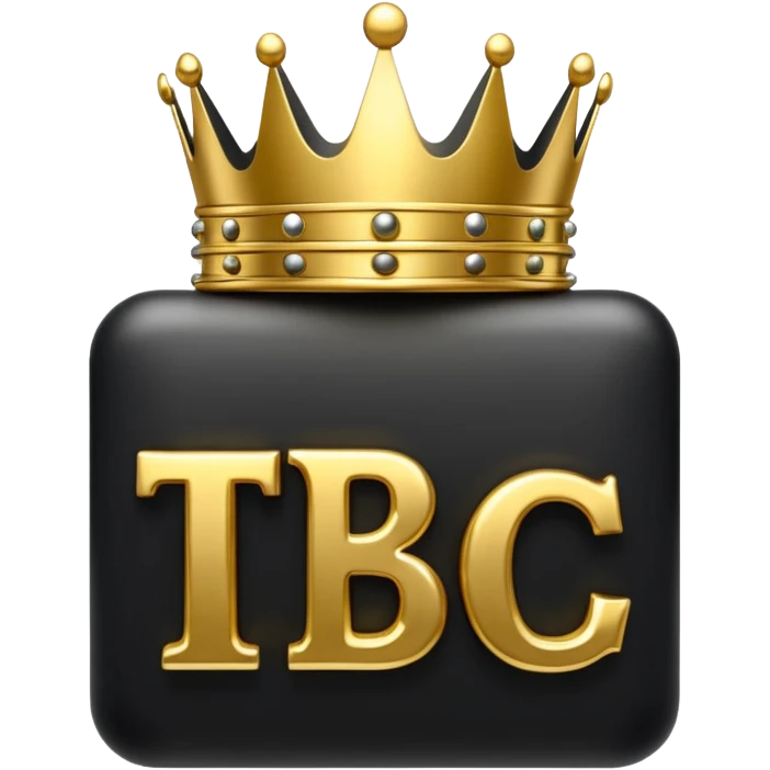 TBC Logo Emoji

Glossy 3D emoji of the letters TBC with a golden crown on top, black and gold color theme, royal and tactical vibe. emoji