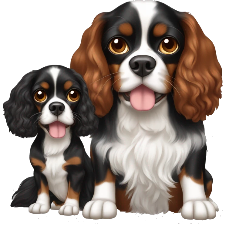 Blenheim Cavalier and black and brown cavalier with heart eyes emoji