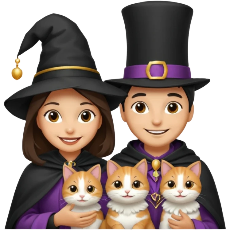 magician couple and their pet cat emoji