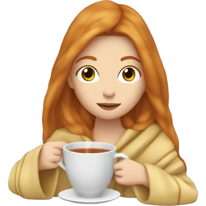 ginger long hair white girl wearing blanket sipping tea emoji