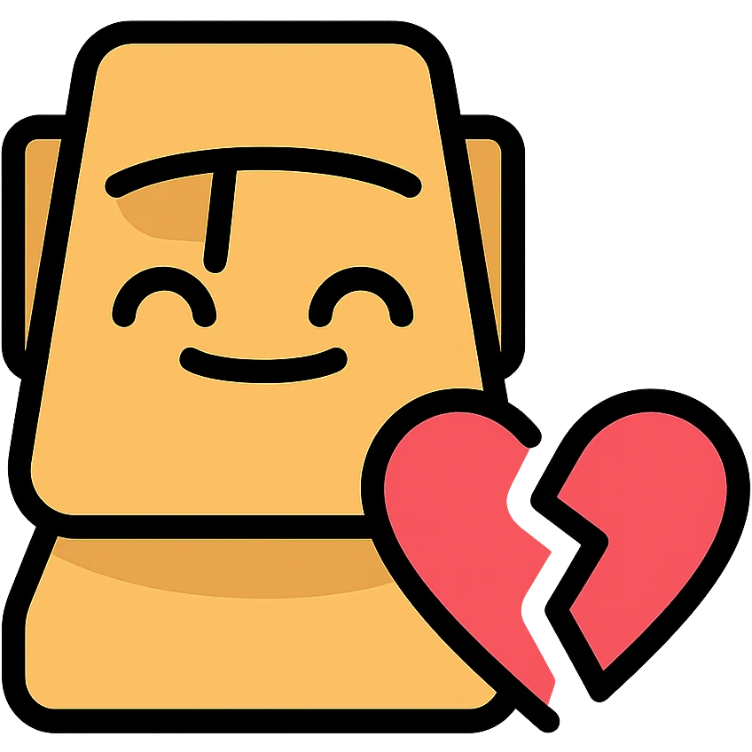 smiling moai emoji with a broken heart next to it emoji