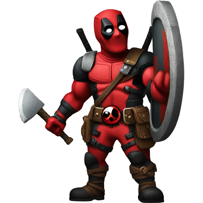 Deadpool holding Viking shield emoji