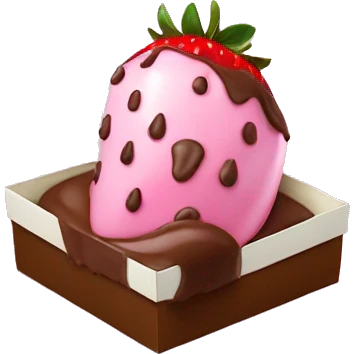 Pink chocolate-covered strawberries dessert in the gift box  emoji