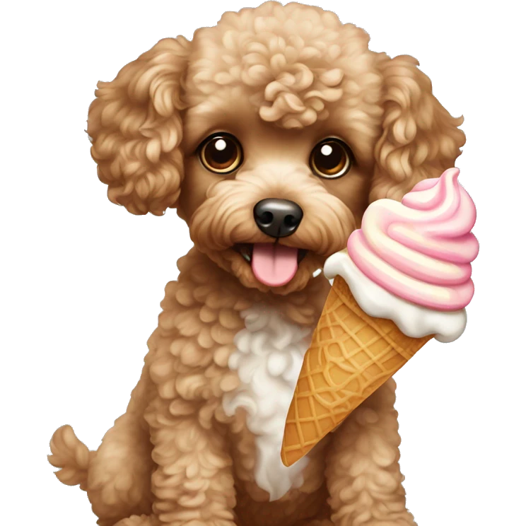 Toy poodle eating ice cream emoji