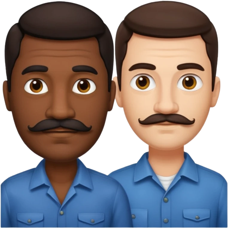Gay couple. Tall dark indian man with mustache and shorter white man with dark brown hair and no mustache. emoji