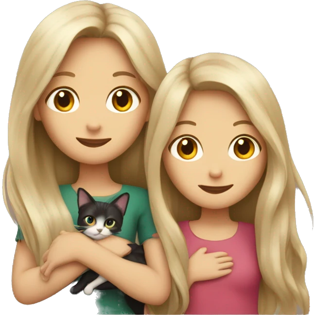 Two long hair girls and two cats in hands emoji