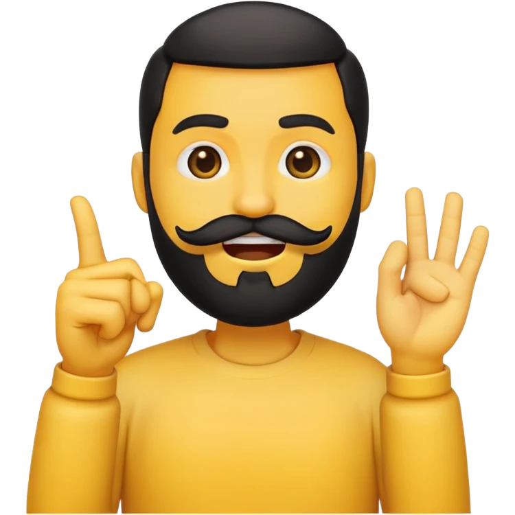 circular yellow emoji with black beard, mouth to the side, one eyebrow up, hand gesturing 'no' emoji