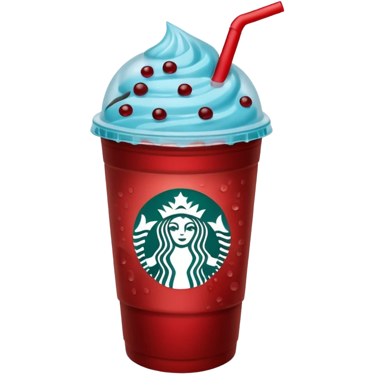 Tealish-blue Starbucks refresher with red boba emoji