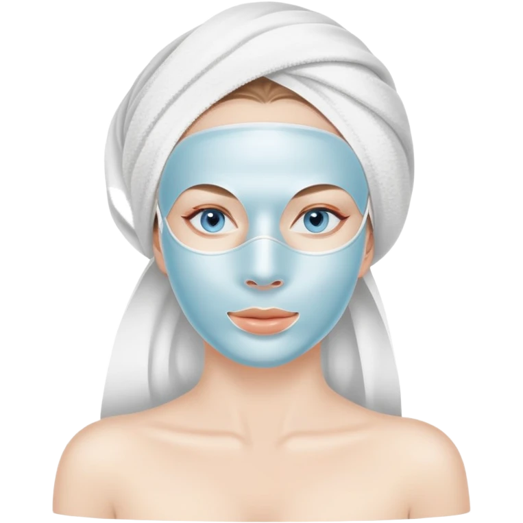 Lady with blue eyes face, white cream mask spa beauty full face relaxing emoji