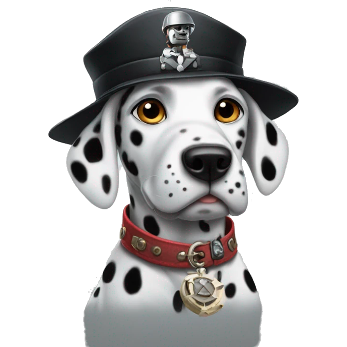 dalmatian with hat with war machine written on it emoji