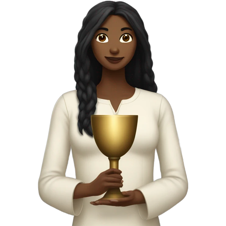 Black haired tall woman holding the holy grail  emoji