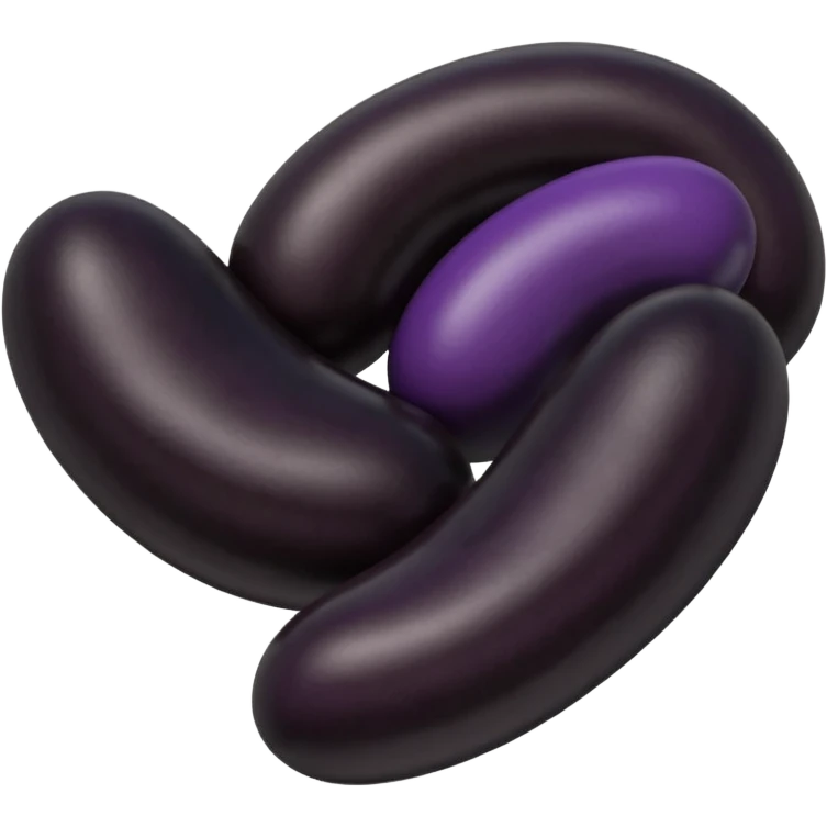 black beans, small scatter or mound, shiny oval, smooth, deep black to dark purple, slightly curved, natural sheen, subtle texture, no plate, dish, packaging, or faces, clean 3D, soft shadows, transparent background, emoji scale emoji