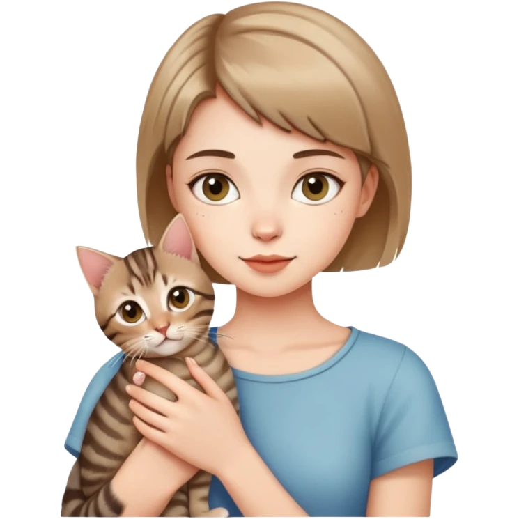 A beautiful girl holding a tabby cat kitten short haired emoji