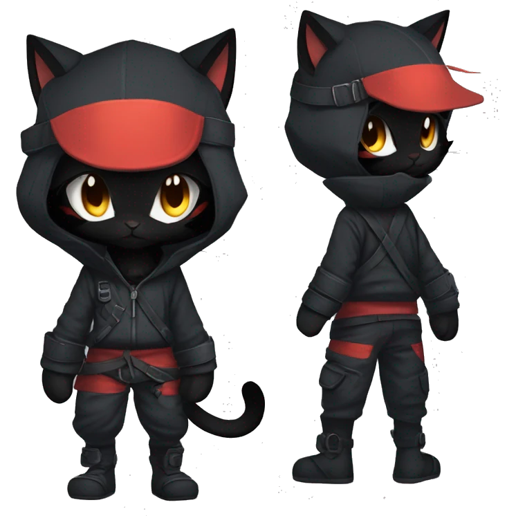 Edgy Shy Anthro Ninja boyish cool pretty dark black Litten-Pokémon-cat-fursona-animal techwear emoji