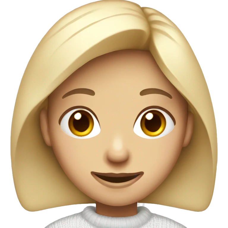 smiling girl in white sweater and the mouth closed emoji