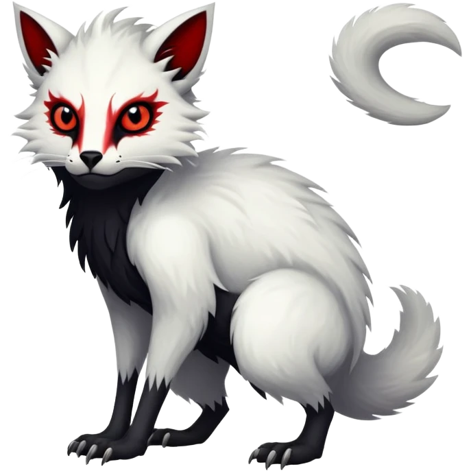 a white exotic edgy vernid-fionbri-creature, with black belly and red eyes, full body emoji