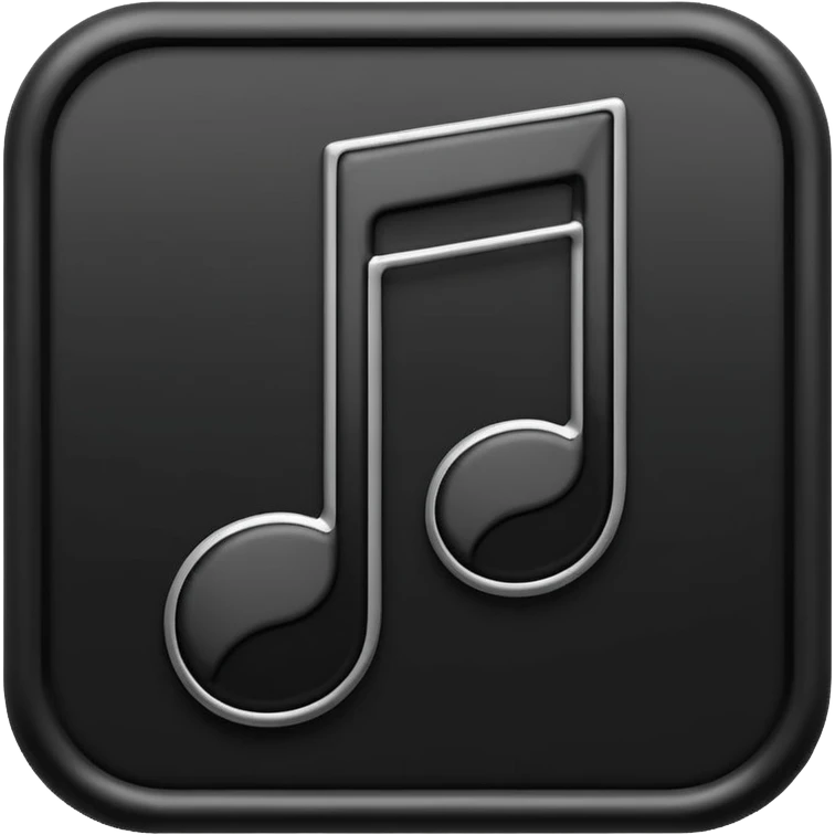 single musical note emoji, deep matte black metal material, smooth rounded geometry emoji