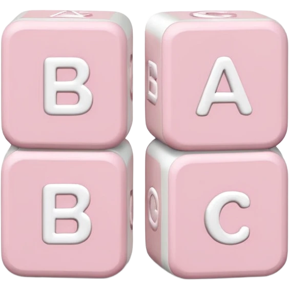 Three white and light pink baby alphabet blocks stacked emoji