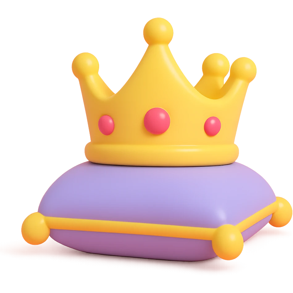 golden crown with rubies lying on a velvet pillow with golden edges emoji