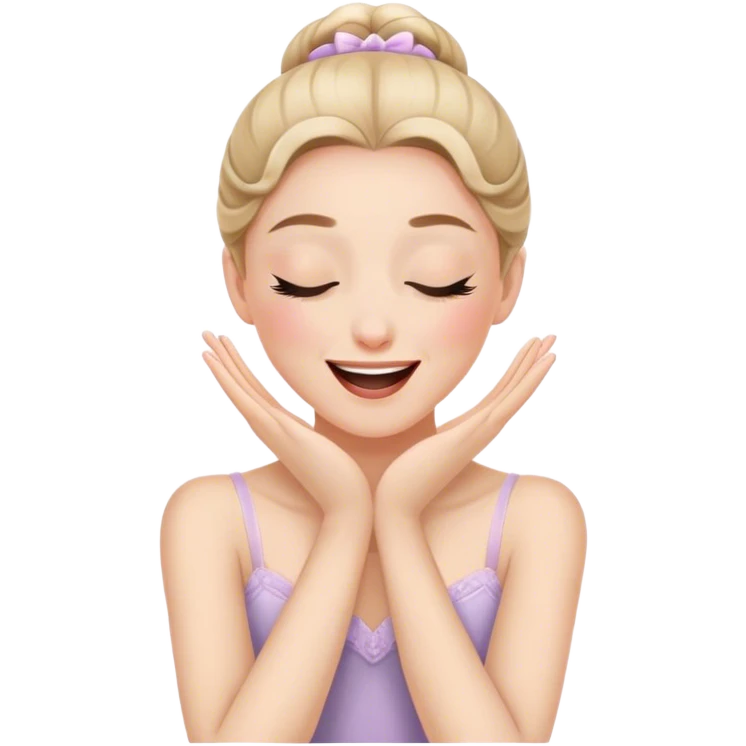 The ballerina laughs sweetly, covering her mouth with her hand and with her eyes closed emoji
