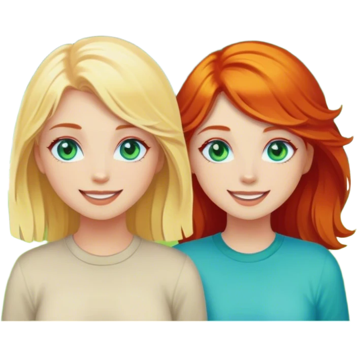blondie girl with blue eyes, with redhead girl with green eyes emoji