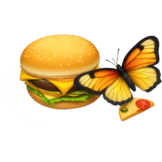A butterfly eating a cheeseburger emoji