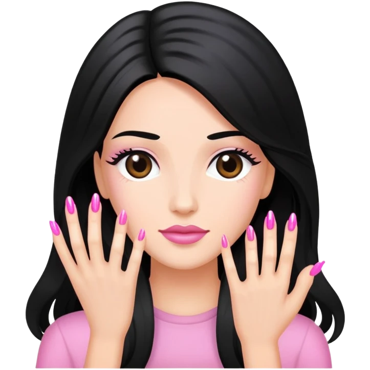 Pink Nail Tech with black long hair emoji