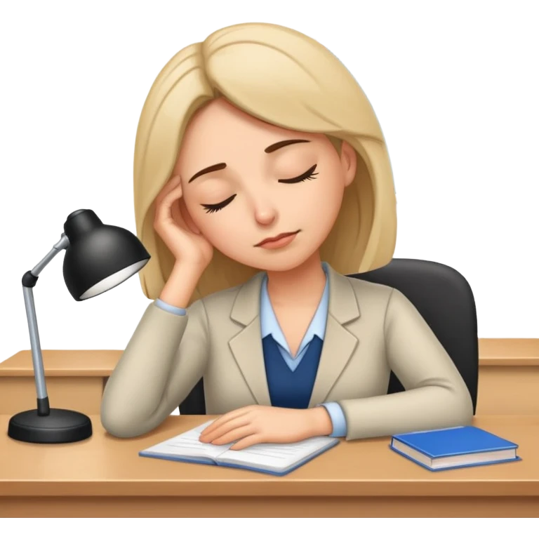 Tired woman teacher asleep at desk, classroom setting emoji
