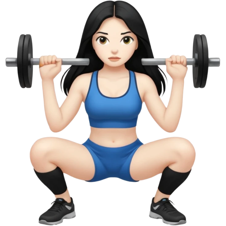 Pale girl with long black hair squatting weight emoji