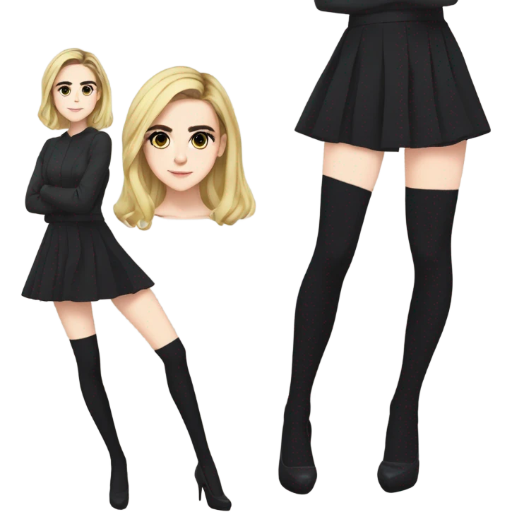 Anime version of Kiernan Shipka in n black thigh highs and high heels emoji