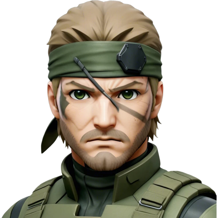 Cinematic Realistic Metal Gear Solid Snake Soldier Portrait, depicted with steely determination and tactical precision. Clad in intricately detailed combat attire in consistent muted greens, browns, and blacks, his rugged, weathered features and piercing eyes exude relentless resolve. Rendered with lifelike texture and dramatic, natural lighting, high shine, noble and stealthy, capturing the essence of a legendary soldier operating in the shadows. emoji