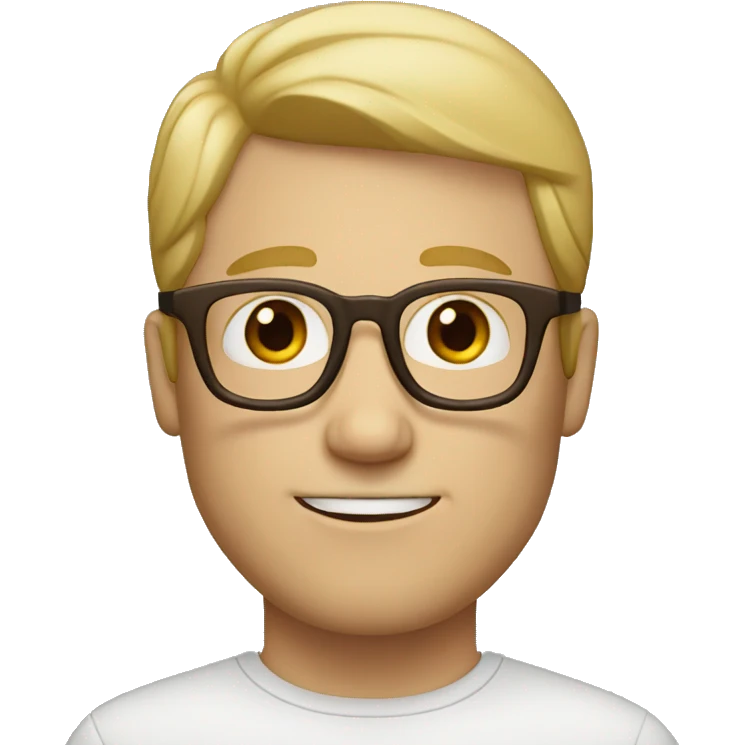 white man with blond hair, thin glasses and brown eyes emoji